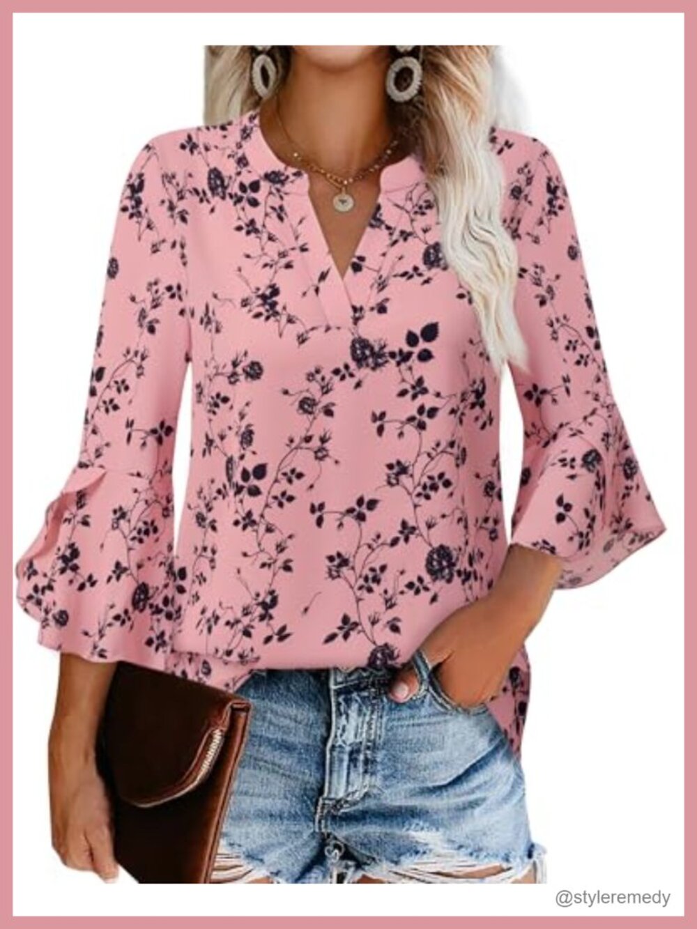 Women's Chiffon Blouse 3/4 Ruffle Sleeve V-Neck Work Top